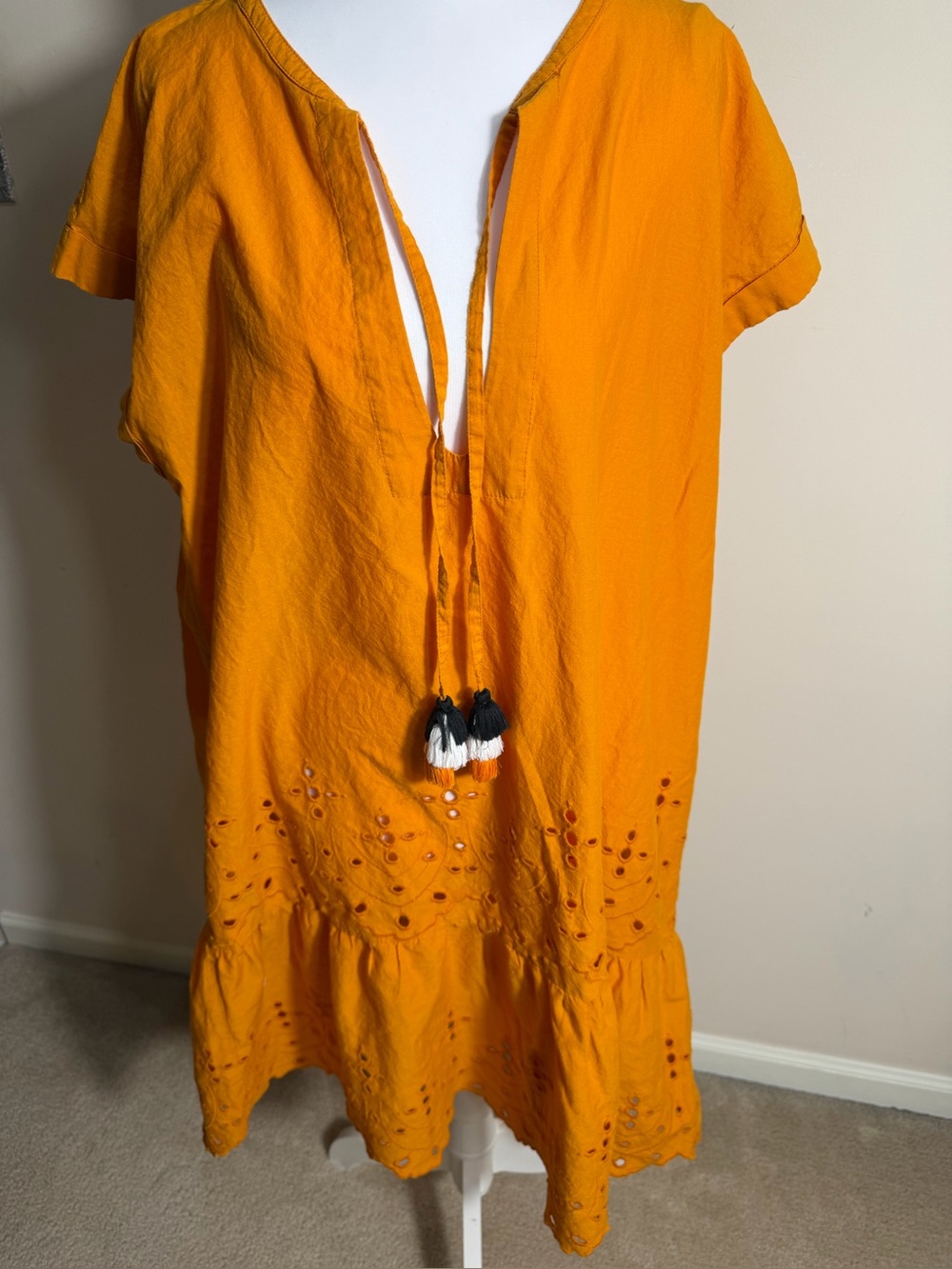 Beachwear CoverUp Rustic Orange with Black & White Tassels Size 8